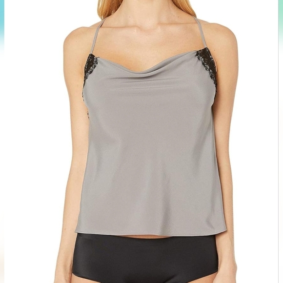 NWT Kiki de Montparnasse Lace Trim Silk Cami Top in Silver MEDIUM - Picture 1 of 8